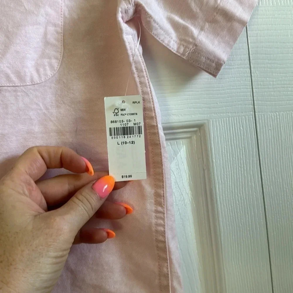 Old Navy Short Sleeve Button Down Boys Pink Shirt size L 10-12 - Picture 2 of 5